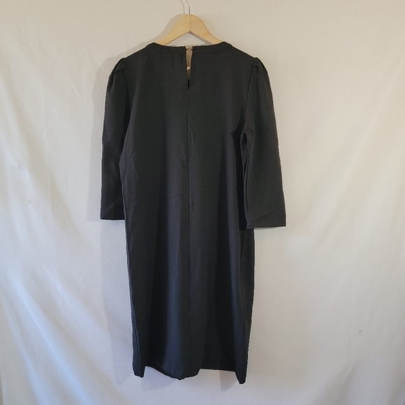 eShakti Asymmetric Ties Crepe Shift Dress Sz L-14 Black Minimalist Cocktail - Picture 3 of 12